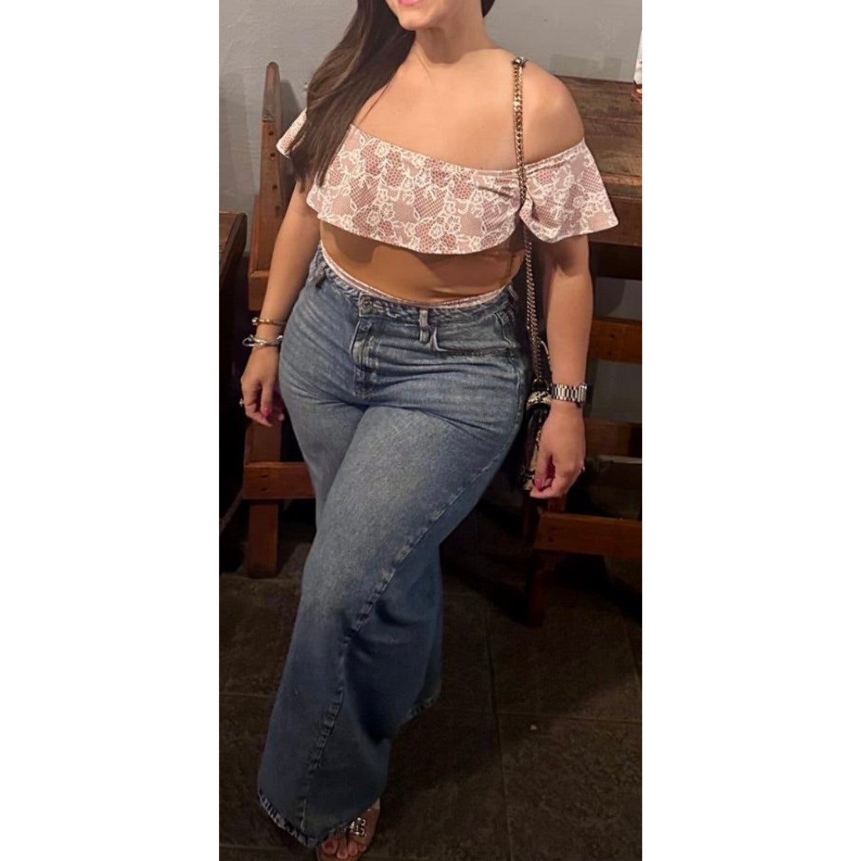 Off shoulder swim top- medium/ large