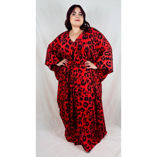 Opulenta Kaftan- Red Leopard